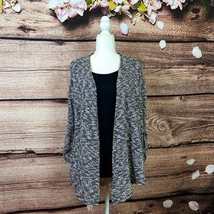 Notations Women’s Cotton Black Grey Rolled Sleeve Knit Open Cardigan Sweater